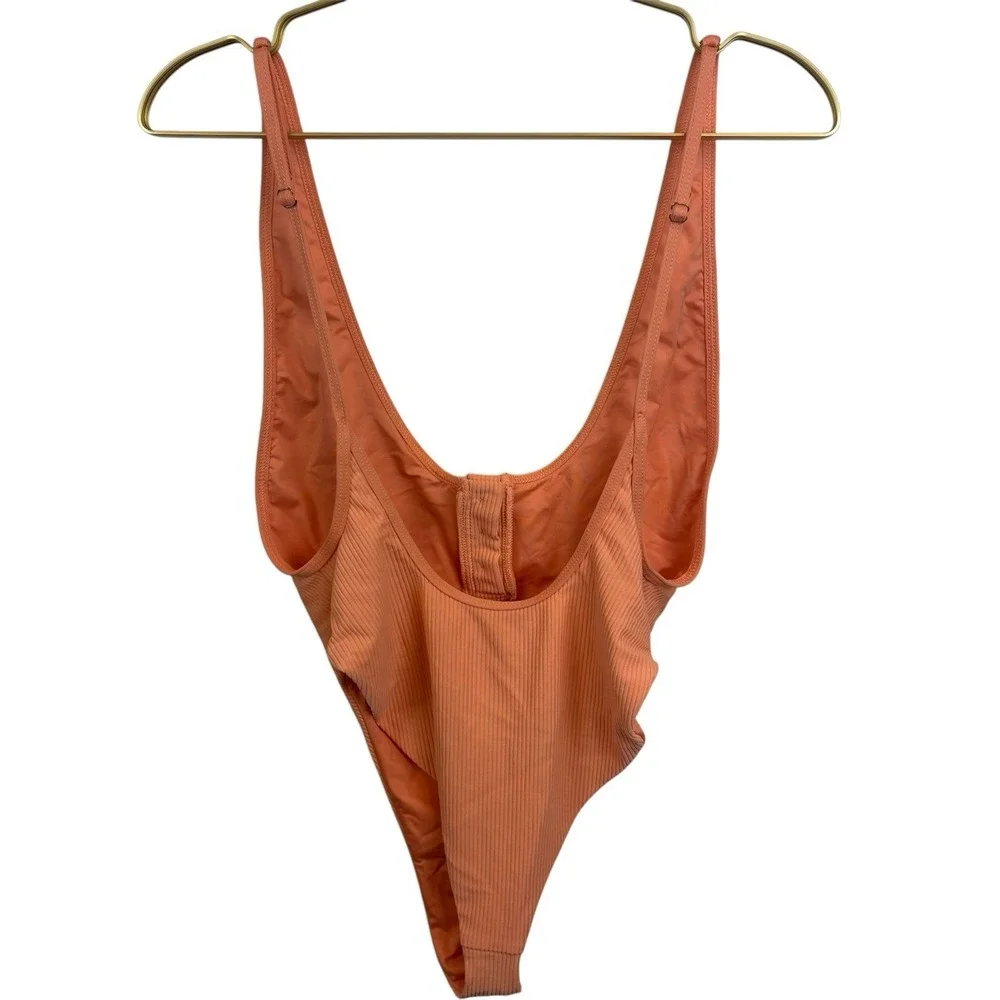 Frankie's Bikinis Orange Ribbed One Piece Swimsuit  Size M Cheeky‎ High Cut